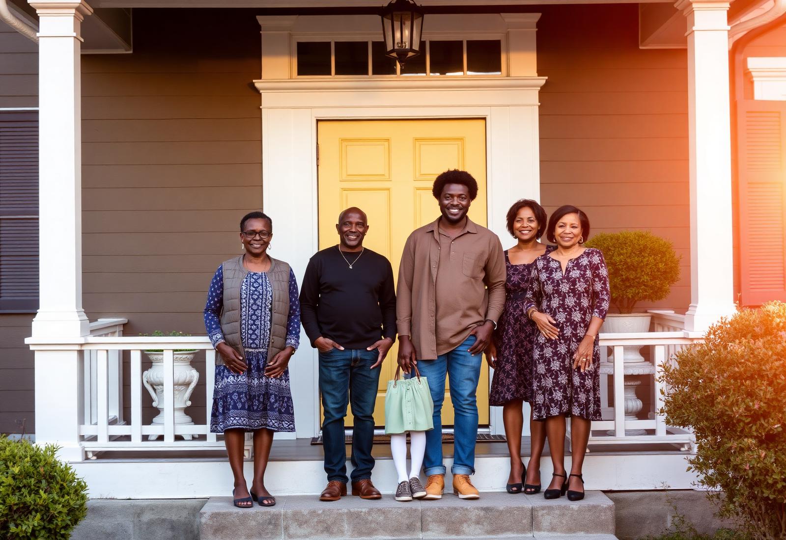 Multigenerational family on the porch of their Altadena home